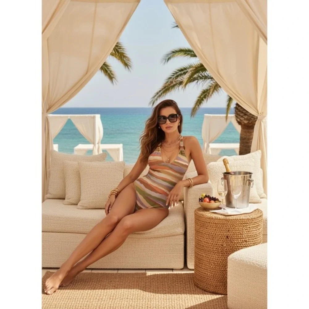 Becca‎ Rebecca Virtue Londyn Ring One Piece Swimsuit Canyon View Small Metallic